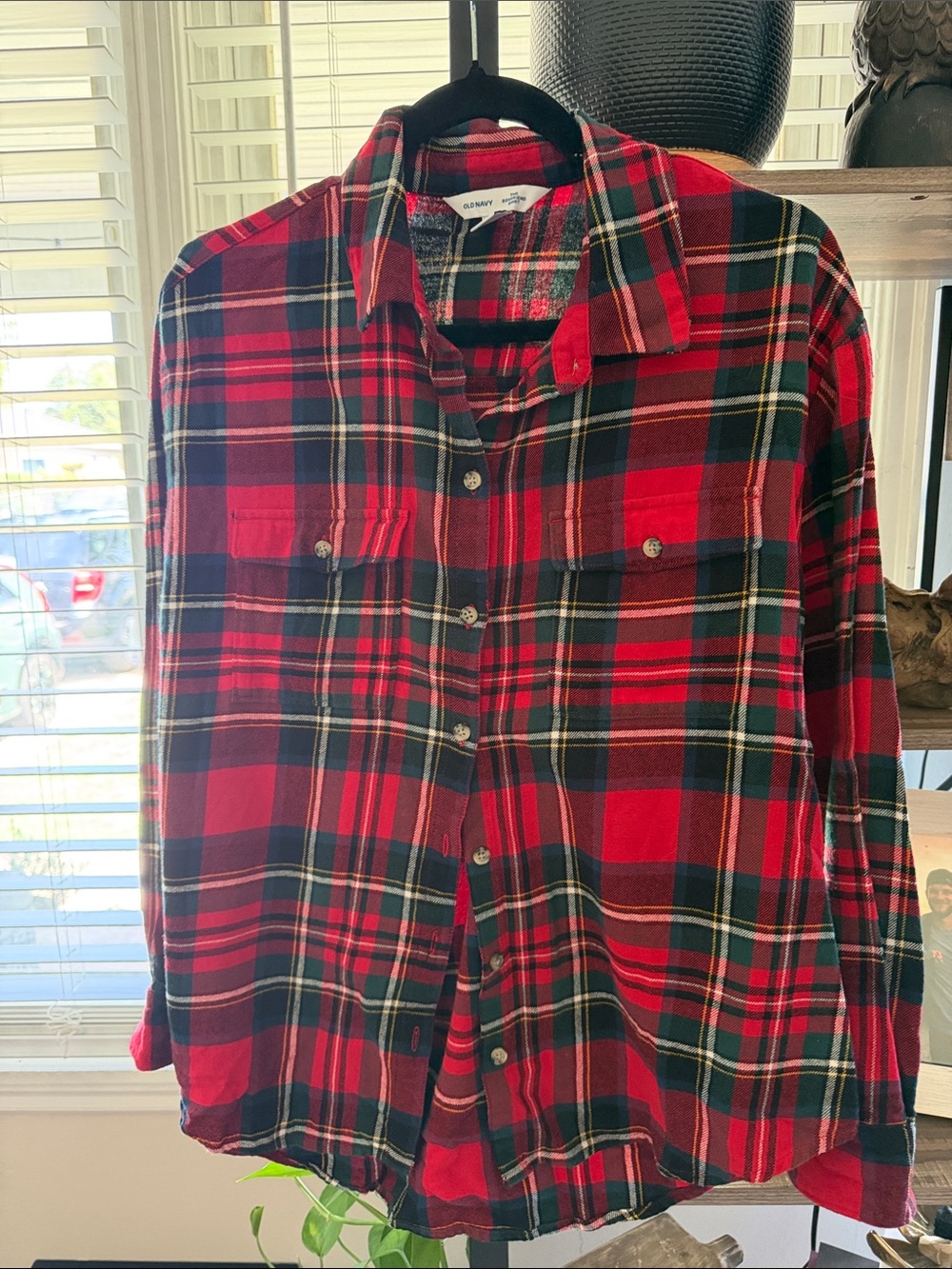 Old Navy Red and Black Plaid Button-Down Shirt